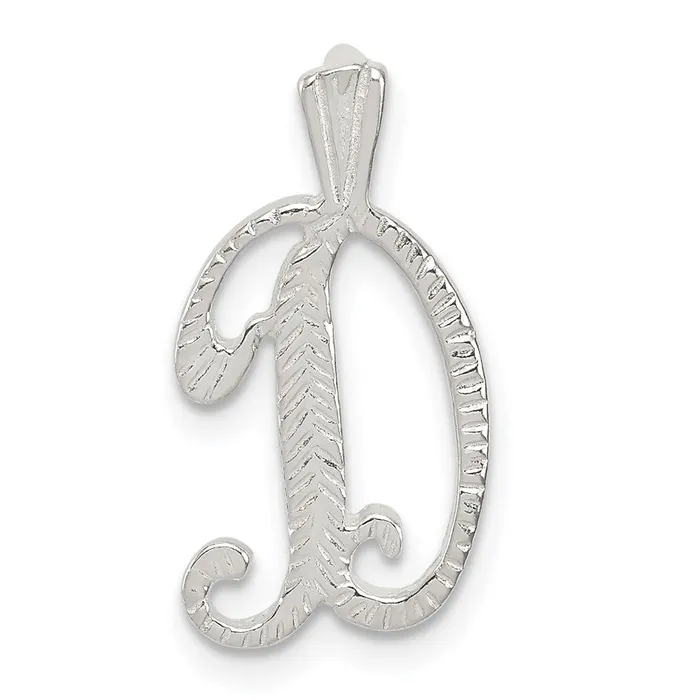 TreasureFineJewelers Sterling Silver Polished Textured Letter D Initial Chain Slide Necklaces TreasureFineJewelers Sterling Silver Polished Textured Letter D Initial Chain Slide Necklaces
