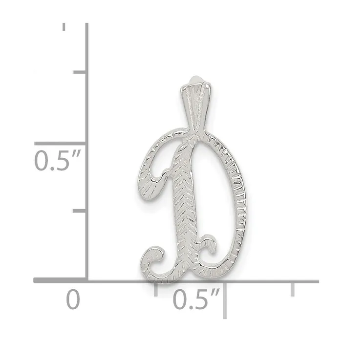 TreasureFineJewelers Sterling Silver Polished Textured Letter D Initial Chain Slide Necklaces