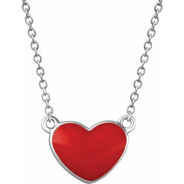 TreasureFineJewelers Sterling Silver Red Enamel Heart 1618 Necklace Necklaces TreasureFineJewelers Sterling Silver Red Enamel Heart 1618 Necklace Necklaces