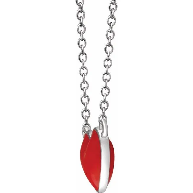 TreasureFineJewelers Sterling Silver Red Enamel Heart 1618 Necklace Necklaces