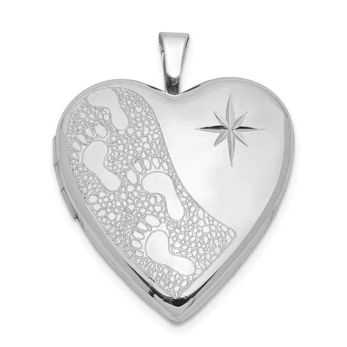 TreasureFineJewelers Sterling Silver Rhodiumplated 20mm DC Footprints Heart Locket Rings TreasureFineJewelers Sterling Silver Rhodiumplated 20mm DC Footprints Heart Locket Rings