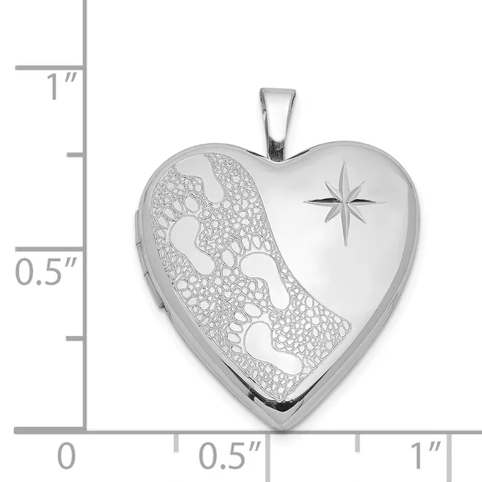TreasureFineJewelers Sterling Silver Rhodiumplated 20mm DC Footprints Heart Locket Rings